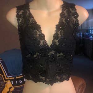 Black bebe lace crop top